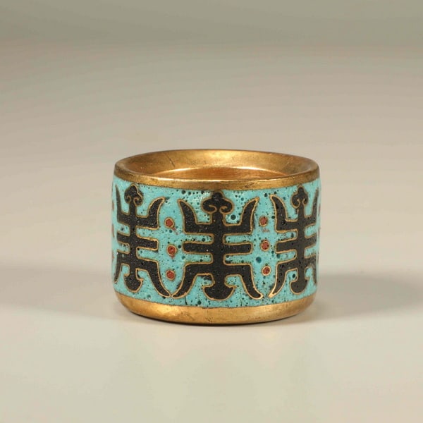 20th centuryBlue-glazed enamel bracelet with longevity figure design (1 of 6)