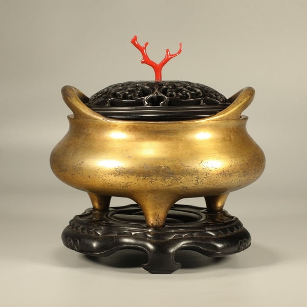20th centuryBronze gilt bridge-shaped incense burner (1 of 6)