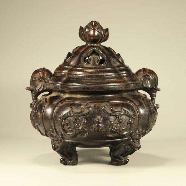 20th centuryRosewood carved dragon-pattern elephant-ear incense burner (1 of 6)