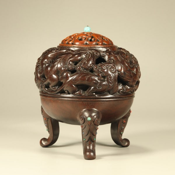 20th centuryRosewood carved dragon pattern incense burner (1 of 6)