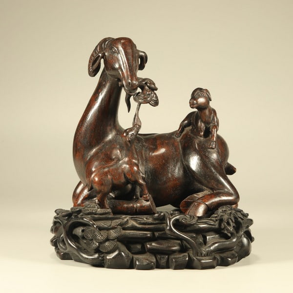 20th centuryIncense carving piece depicting "Three Yangs Opened Peace" (1 of 6)
