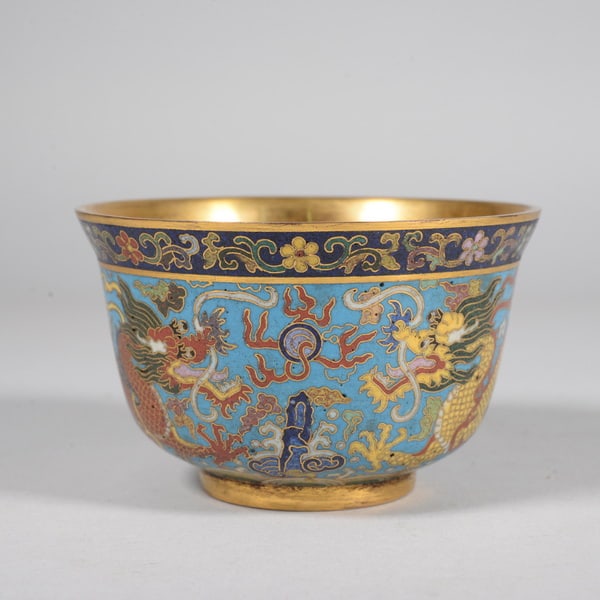 20th centuryBronze ware with inlaid enamel and double dragon pattern bowl (1 of 6)