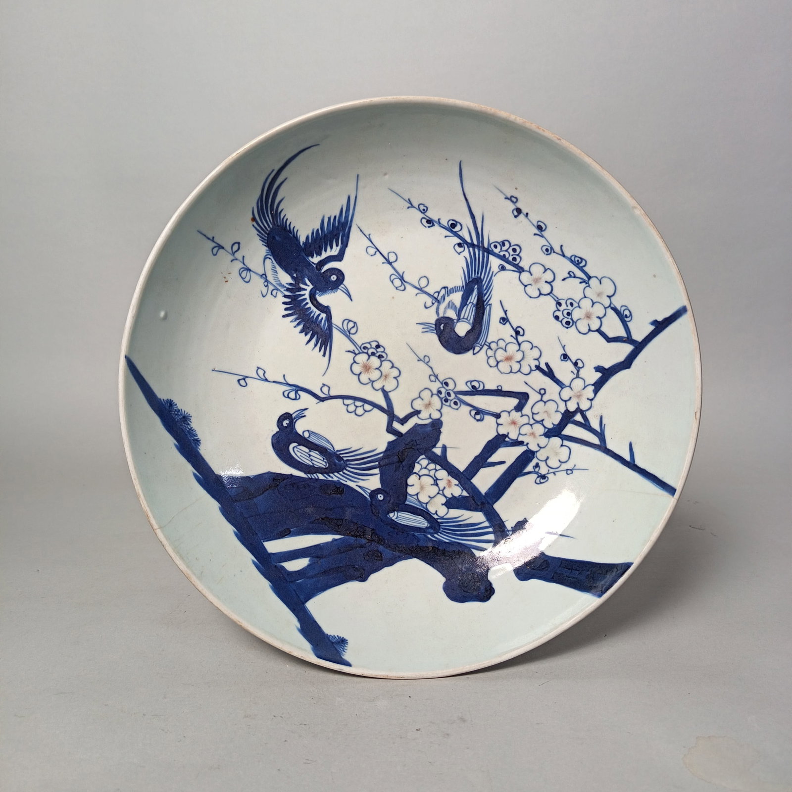 19th century - Blue and white flower and bird pattern plate (1 of 5)