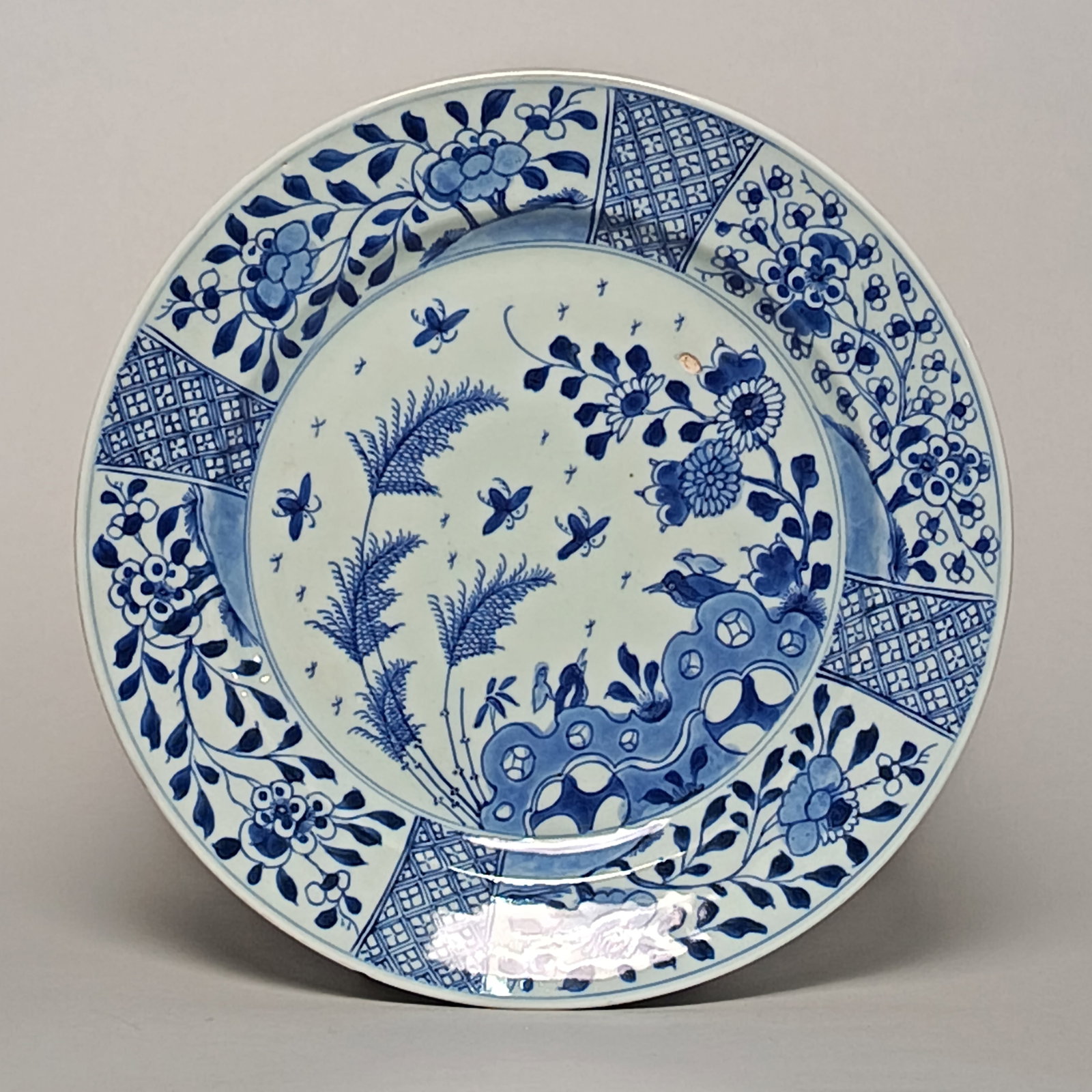 19th century - Blue and White Floral and Bird Plate (1 of 5)