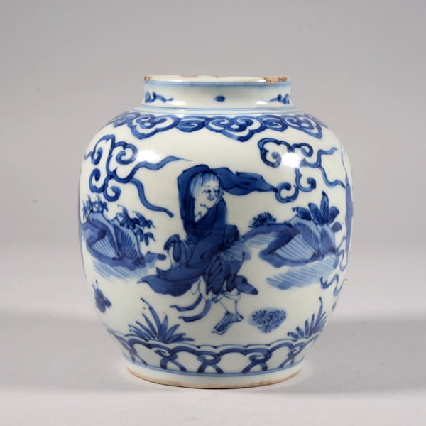 Blue and white figure-patterned jar (1 of 6)