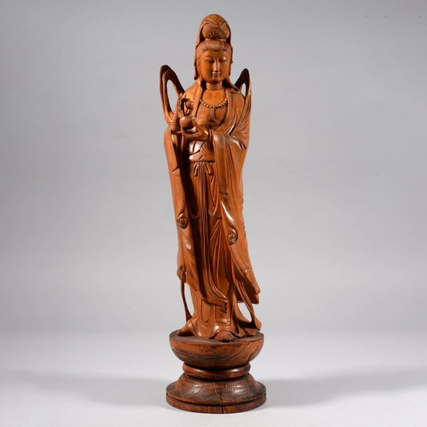 Yellowwood wooden statue of Guanyin: Name Yellowwood wooden statue of Guanyin Dimensions 5.2CM Condition Additional photographs and condition reports are available upon request as a courtesy to our clients. Any condition report