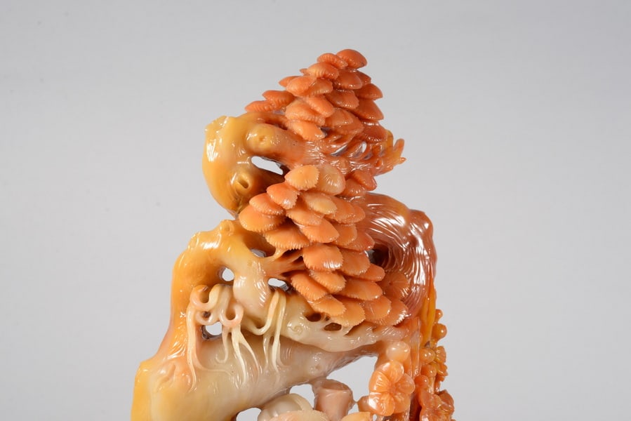 Shoushan stone large display piece with auspicious lotus blossoms blooming on top - 2