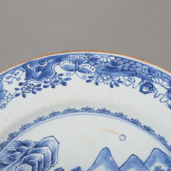 Blue and White Landscape and Figure Plate - 2