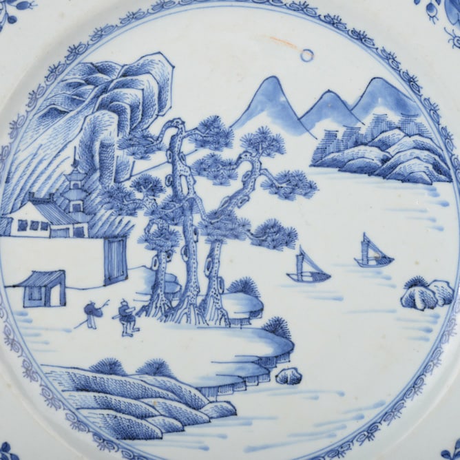 Blue and White Landscape and Figure Plate - 3
