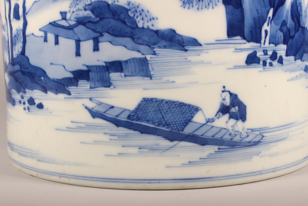 Blue and White Landscape and Figure Vase - 6