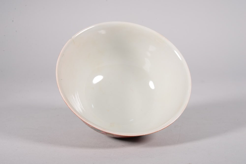 Coral-red enamel-painted flower bowl - 5