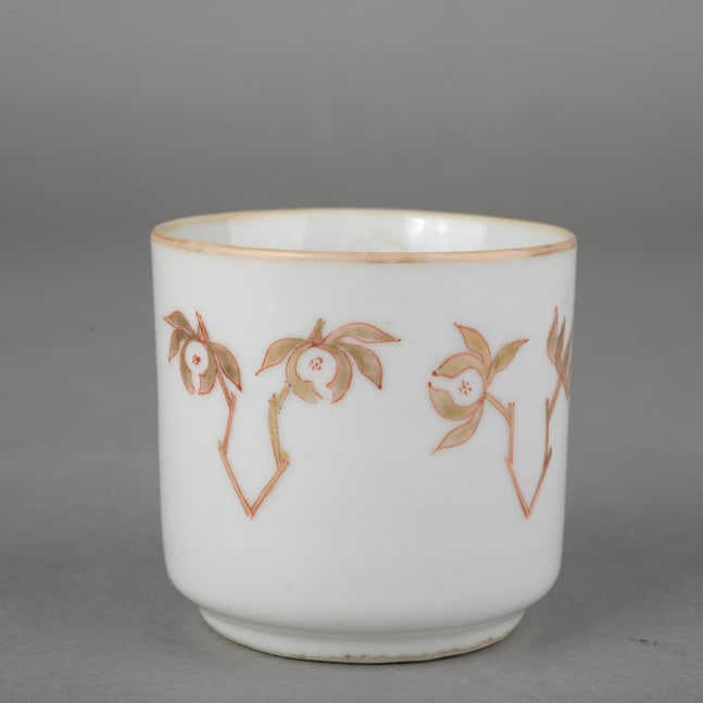 Cinnabar-red gilded orchid-shaped cup - 2