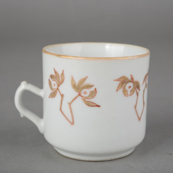 Cinnabar-red gilded orchid-shaped cup - 3