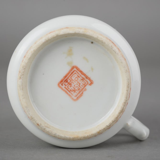 Cinnabar-red gilded orchid-shaped cup - 5