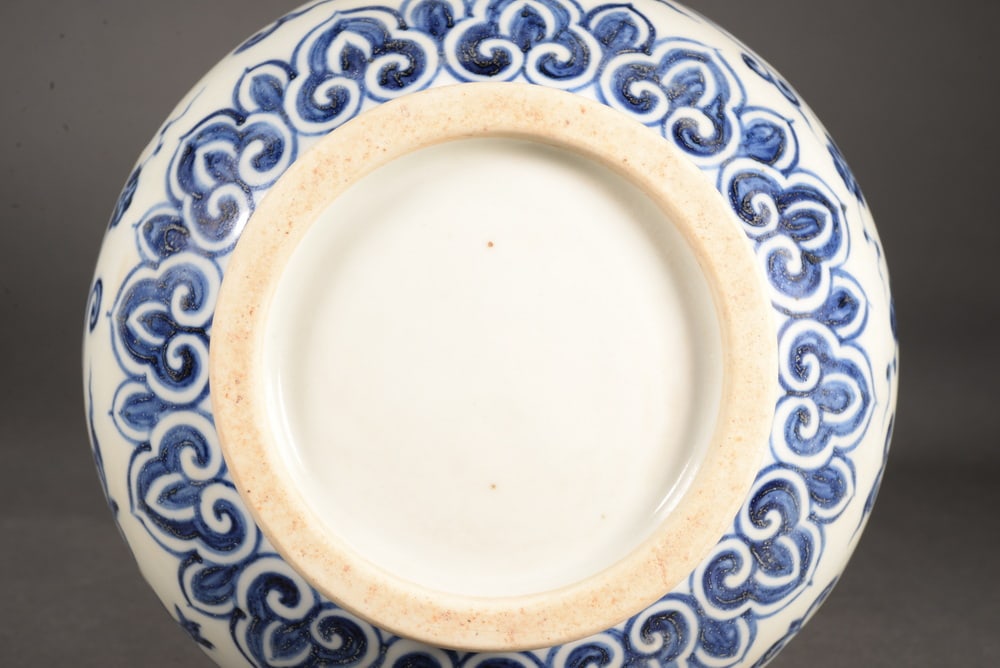 Blue and white chrysanthemum-embroidered lotus-shaped porcelain vase - 8