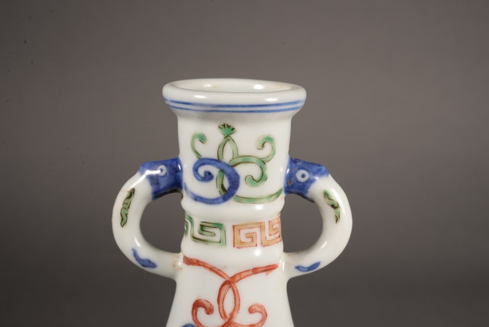 Blue and white multi-color dragon and pearl playing together bottle with dragon-shaped ears - 5