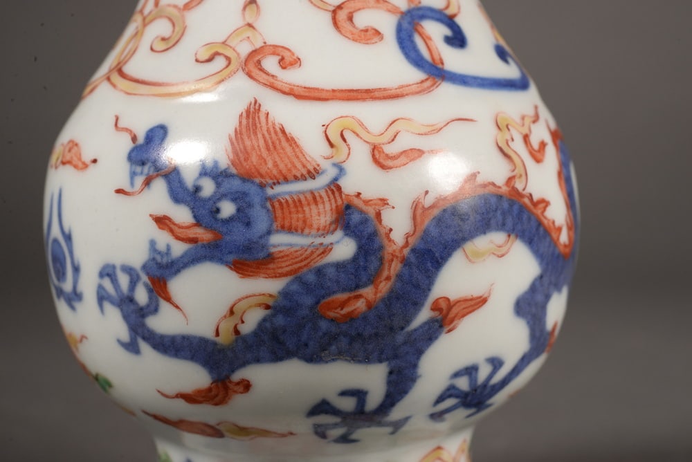 Blue and white multi-color dragon and pearl playing together bottle with dragon-shaped ears - 6