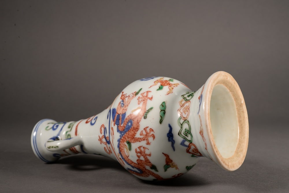 Blue and white multi-color dragon and pearl playing together bottle with dragon-shaped ears - 8