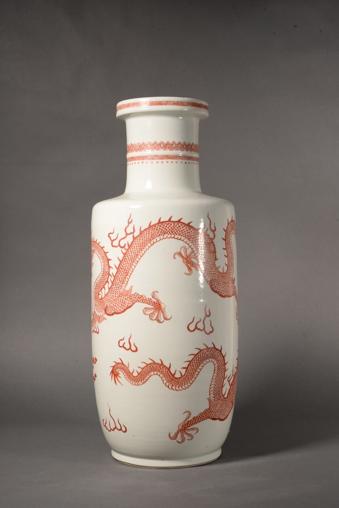 Cinnabar-red patterned club-shaped bottle - 3