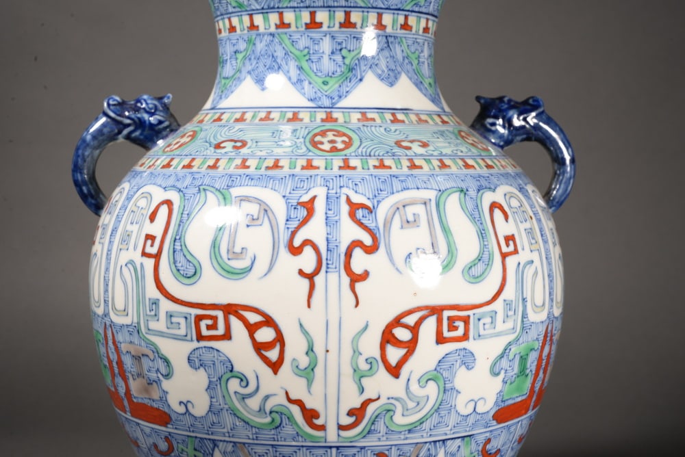 Tri-color glazed dragon-shaped double-eared vessel - 7