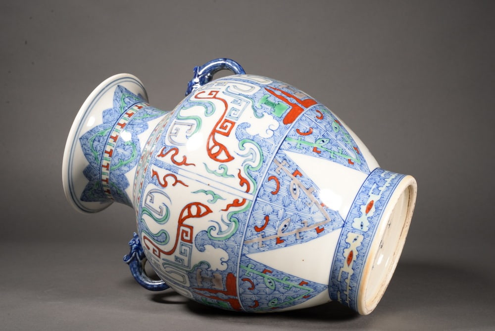 Tri-color glazed dragon-shaped double-eared vessel - 8