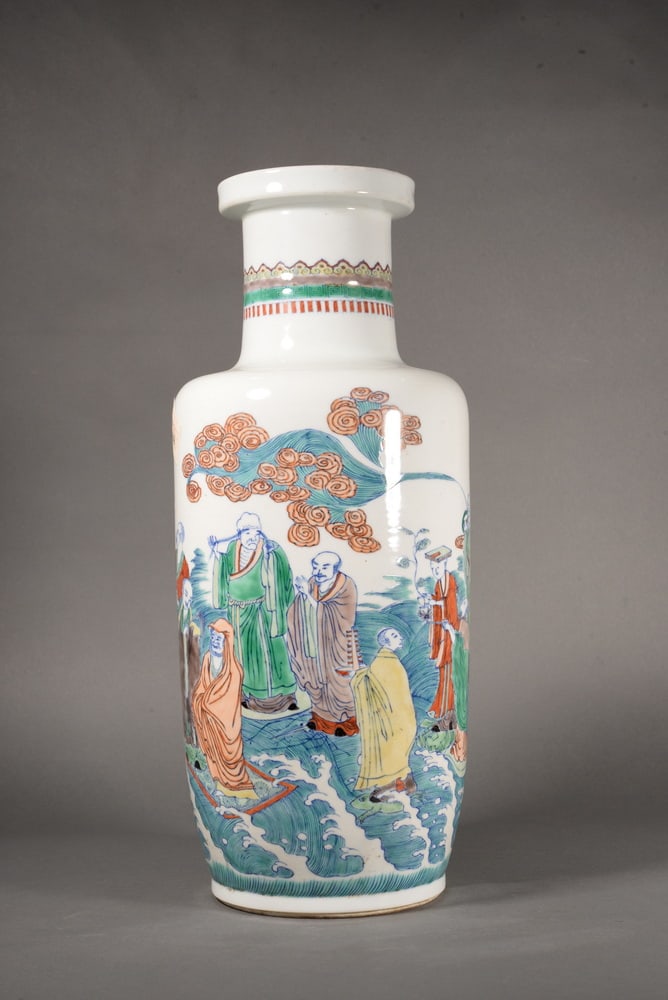 Celadon-decorated Eighteen Arhats Stalked Bottle - 2