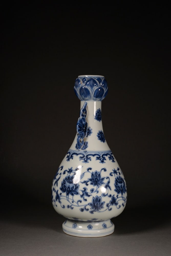 Blue and white scroll-leaf lotus vase - 2