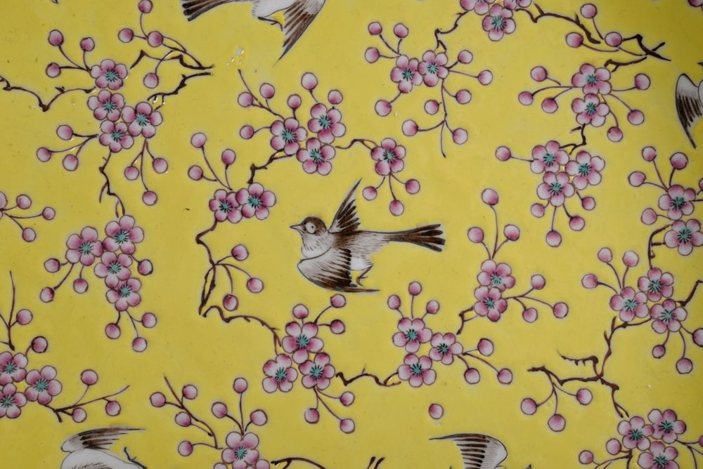 Yellow ground polychrome flower and bird plate - 3