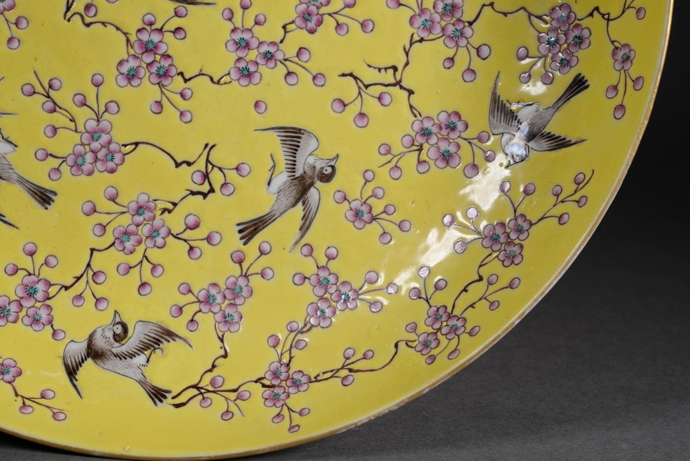 Yellow ground polychrome flower and bird plate - 5