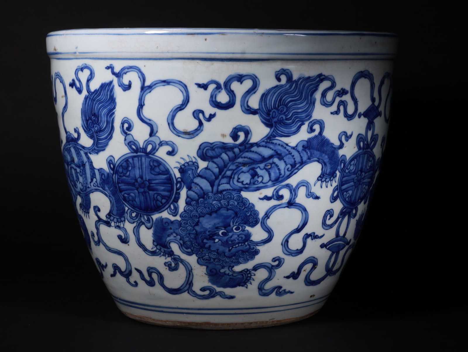 Blue and white lion-patterned vase - 4