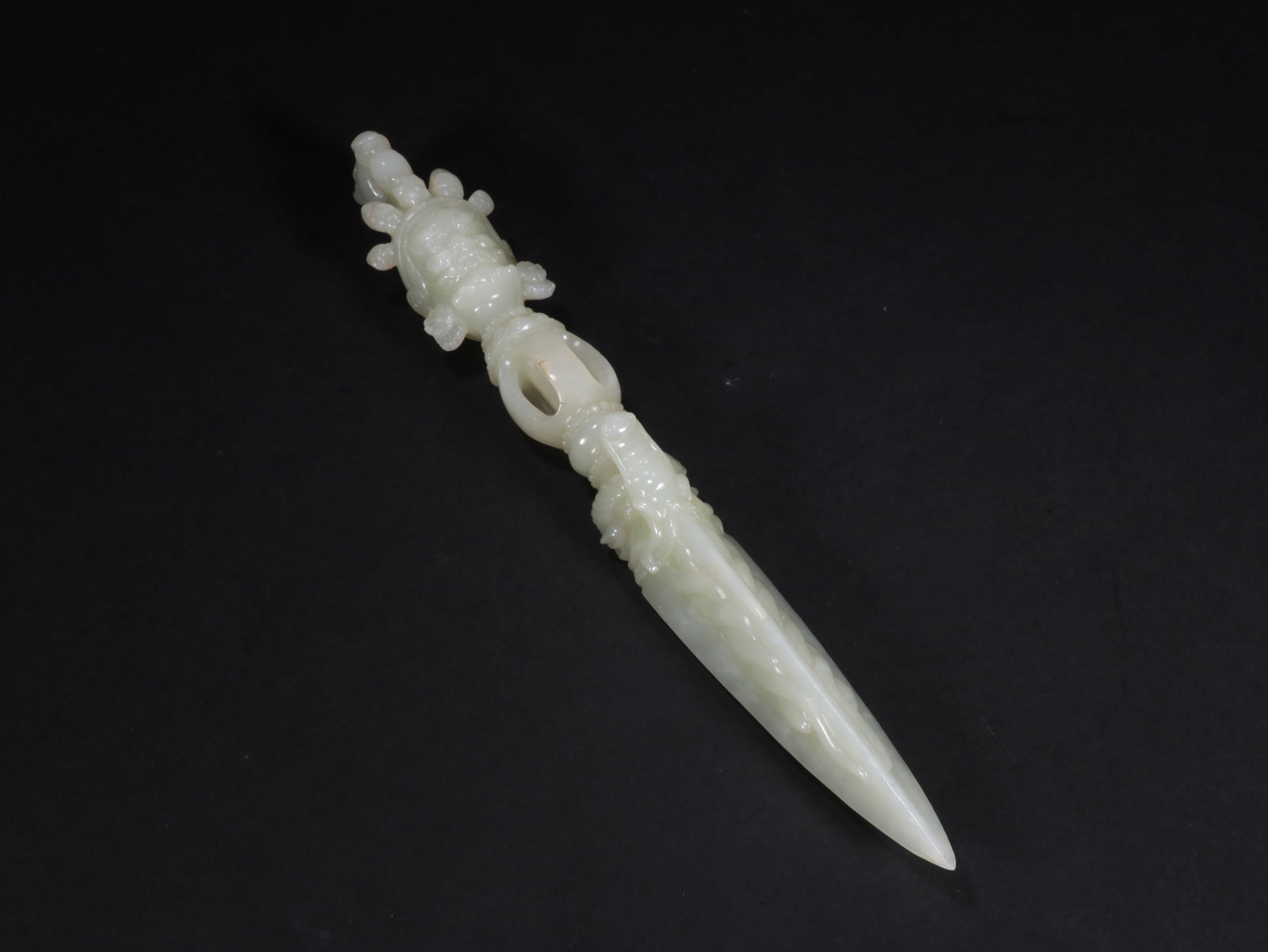 White Jade Vajra Staff: Name White Jade Vajra Staff Dimensions 27CM Condition Additional photographs and condition reports are available upon request as a courtesy to our clients. Any condition report represents an opinion