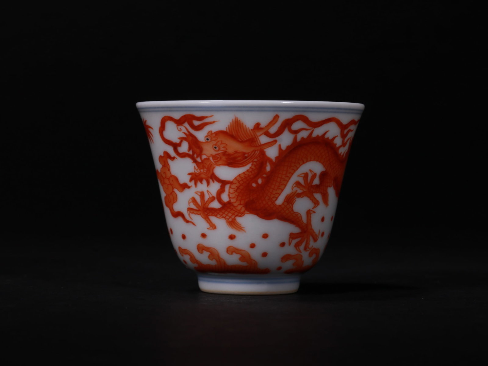 Cup with Crimson Red Pattern and Dragon Design: Name Cup with Crimson Red Pattern and Dragon Design Dimensions 5CM*6CM Condition Additional photographs and condition reports are available upon request as a courtesy to our clients. Any condition
