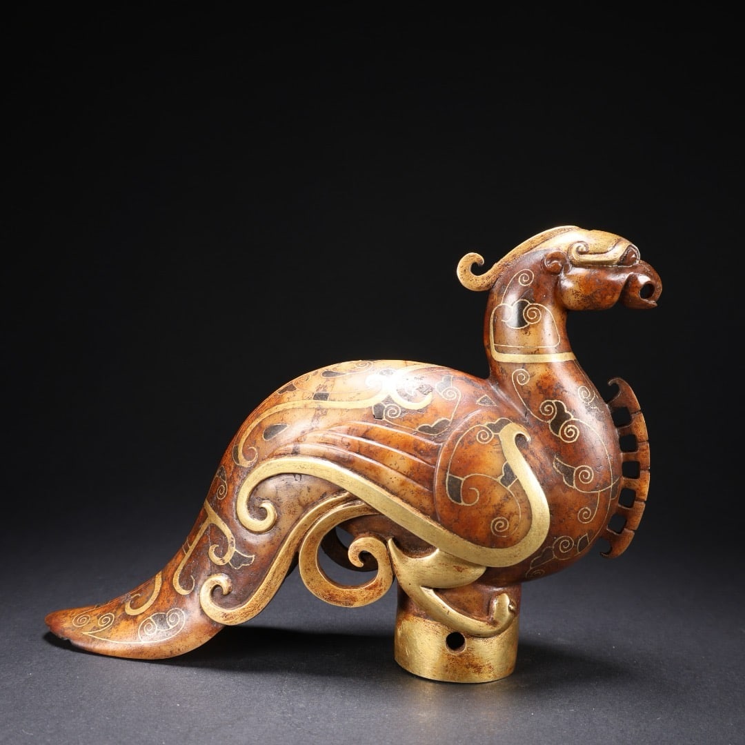 Jade inlaid golden phoenix figurine: 17CM*3.5CM*12CM 597g