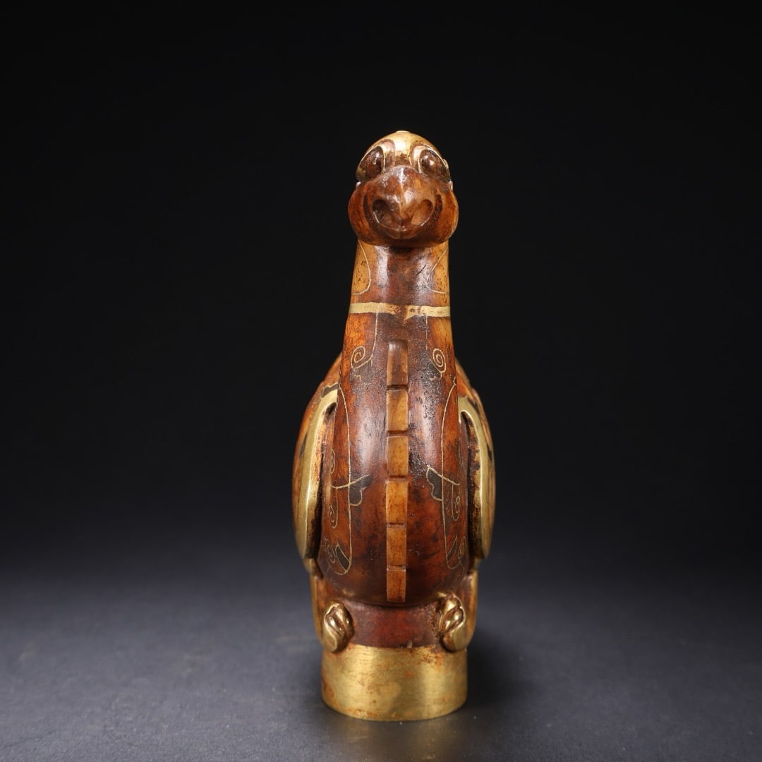 Jade inlaid golden phoenix figurine - 5
