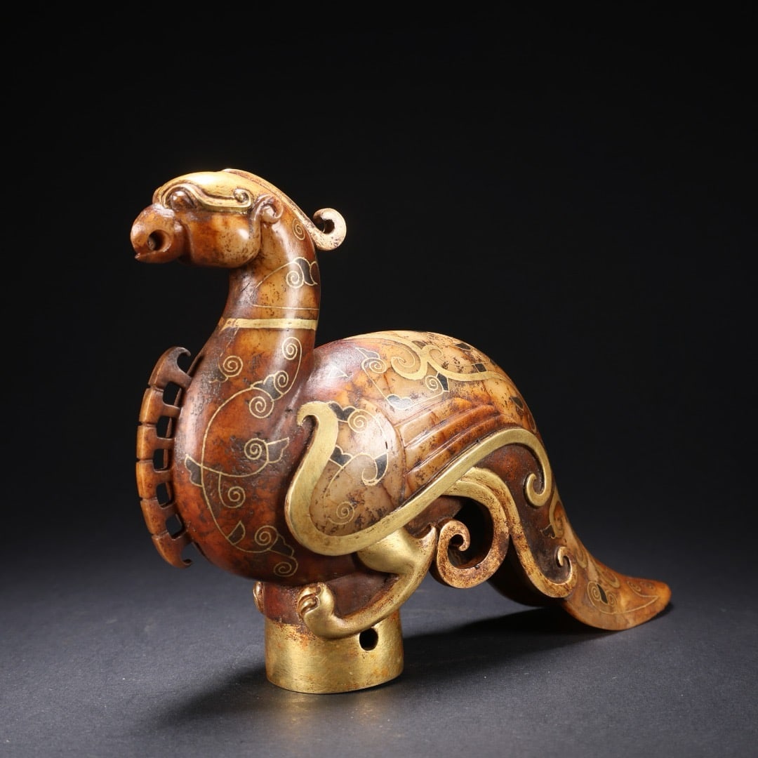 Jade inlaid golden phoenix figurine - 6