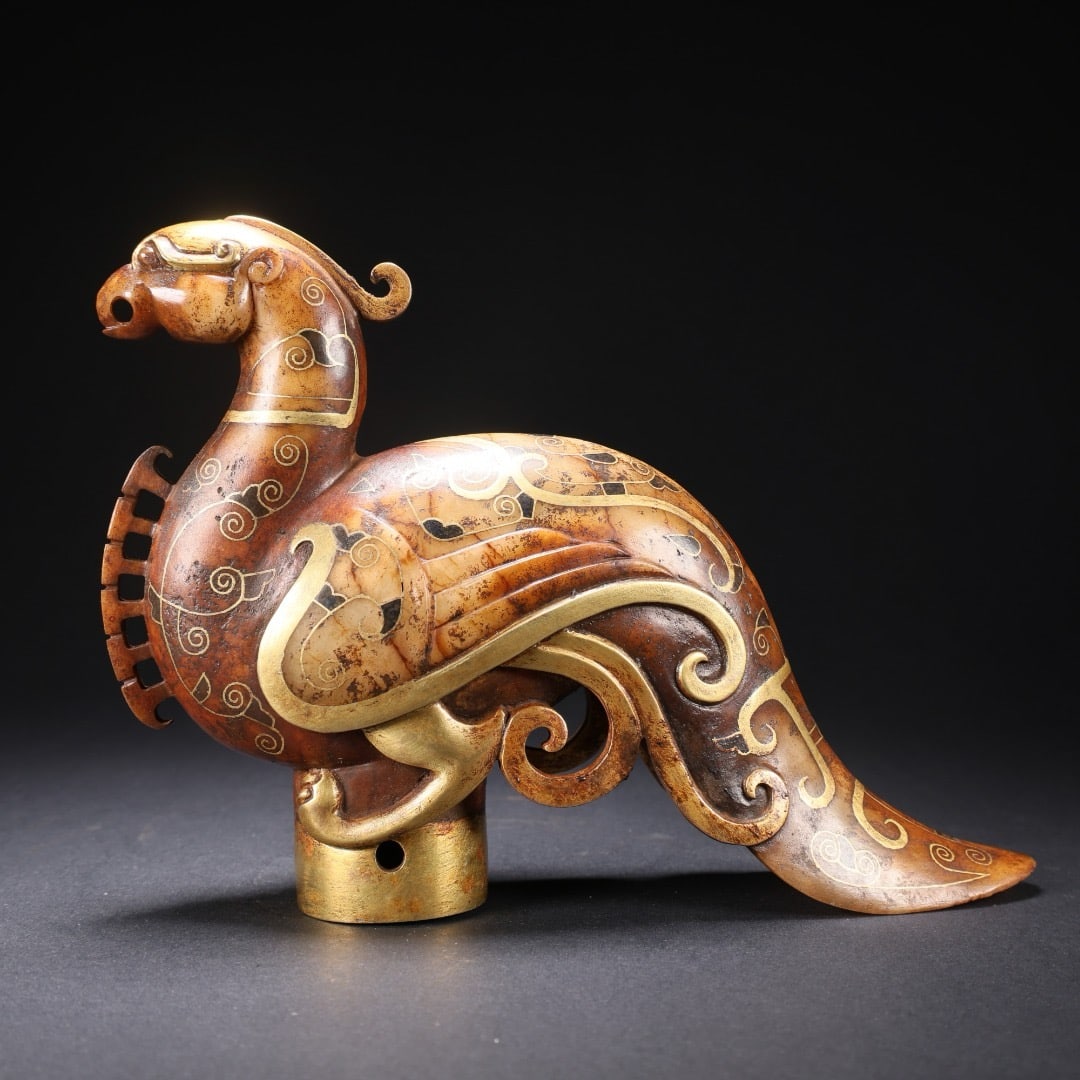Jade inlaid golden phoenix figurine - 7