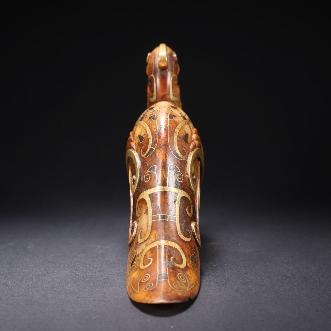 Jade inlaid golden phoenix figurine - 8