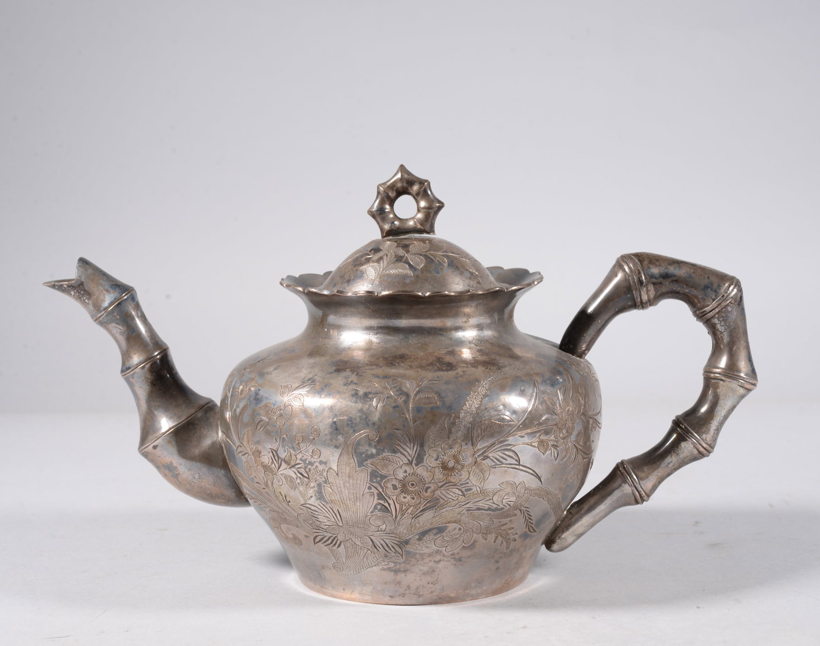 Flower and Bird Pattern Silver Pot (1 of 8)
