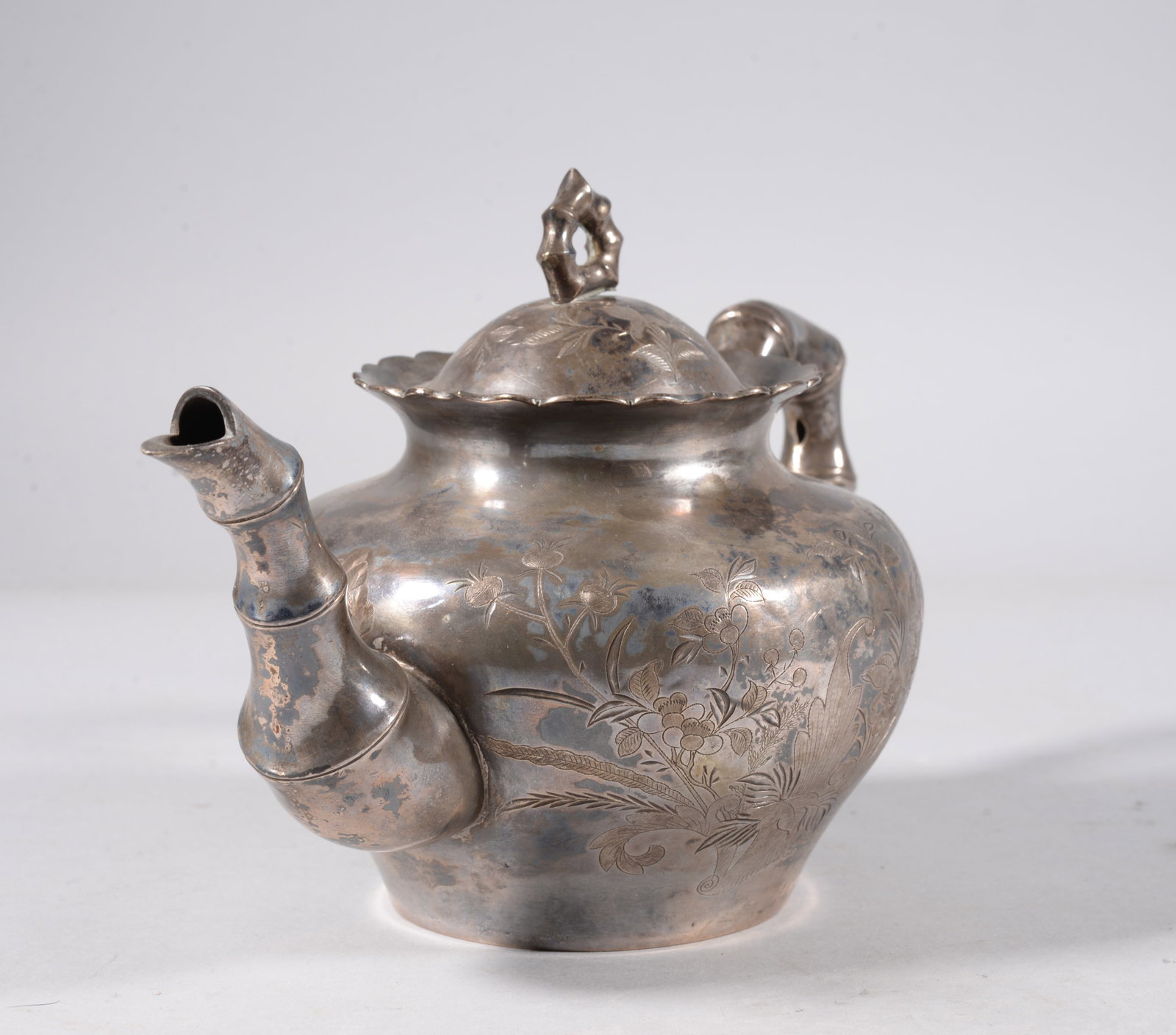 Flower and Bird Pattern Silver Pot - 2
