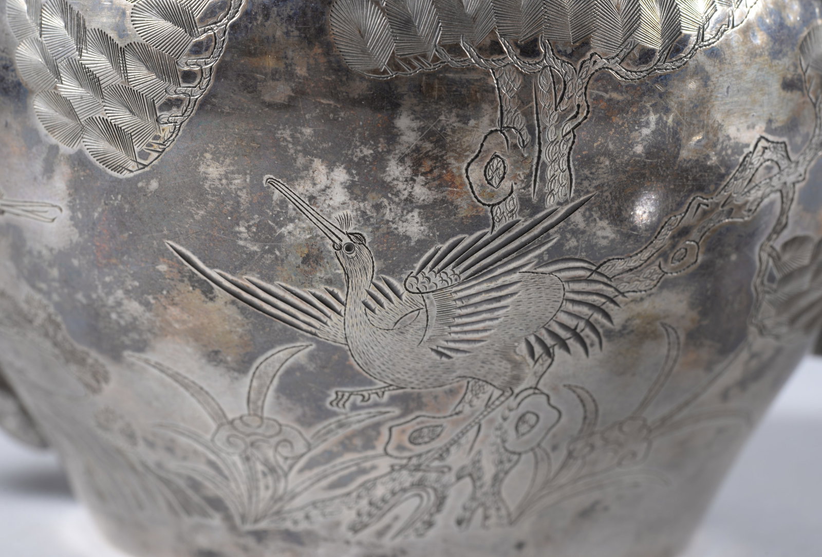 Flower and Bird Pattern Silver Pot - 4