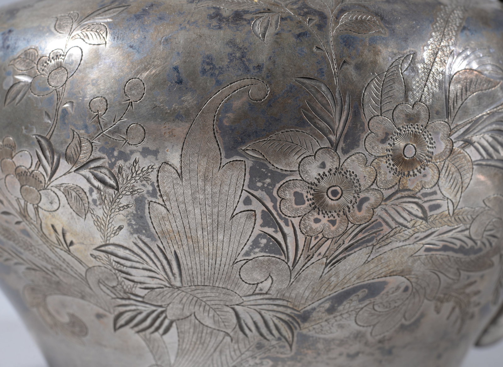 Flower and Bird Pattern Silver Pot - 5