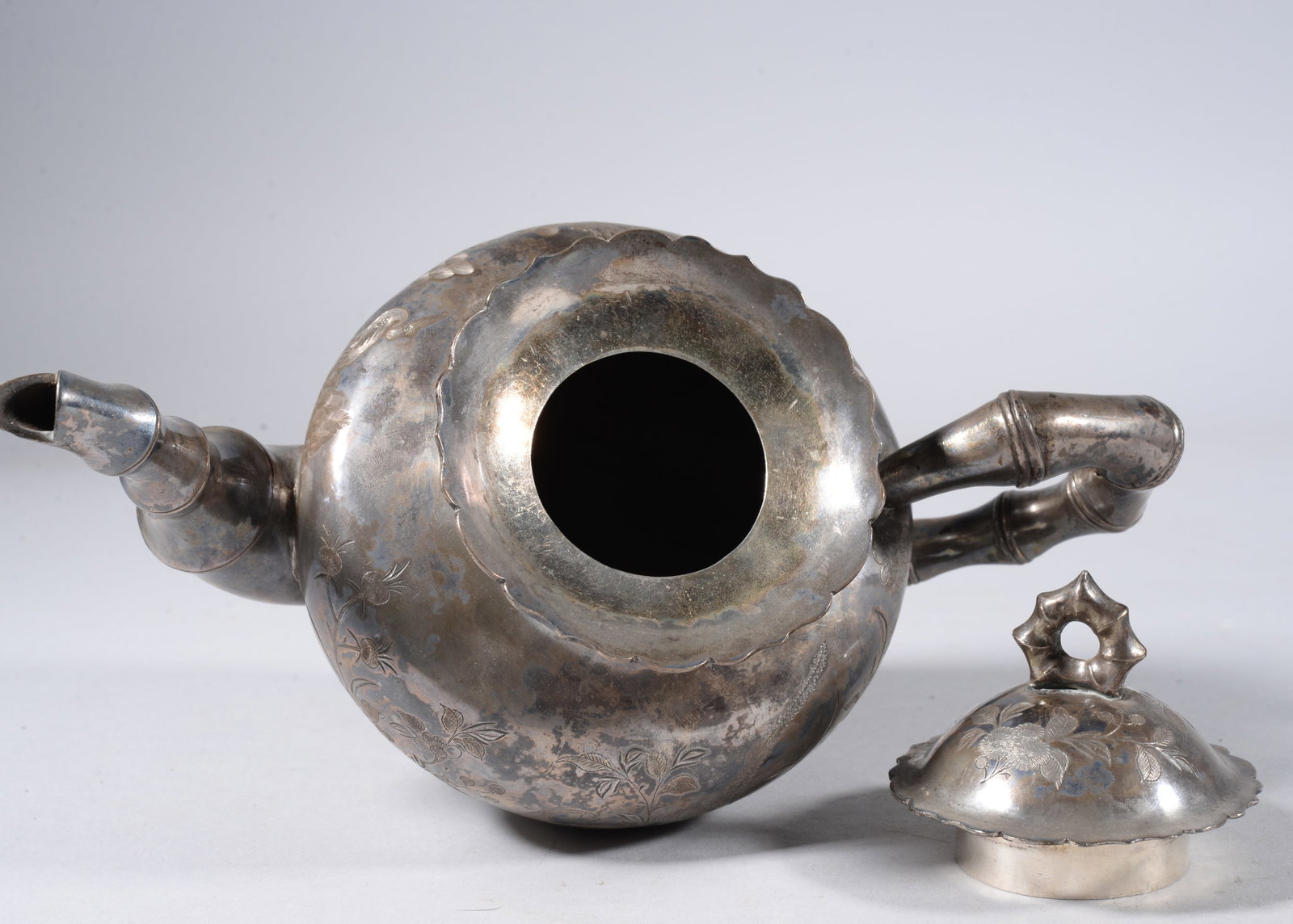 Flower and Bird Pattern Silver Pot - 6