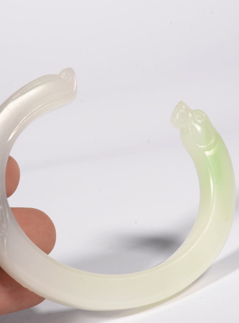 White Jade Dragon Carved Bangle - 3