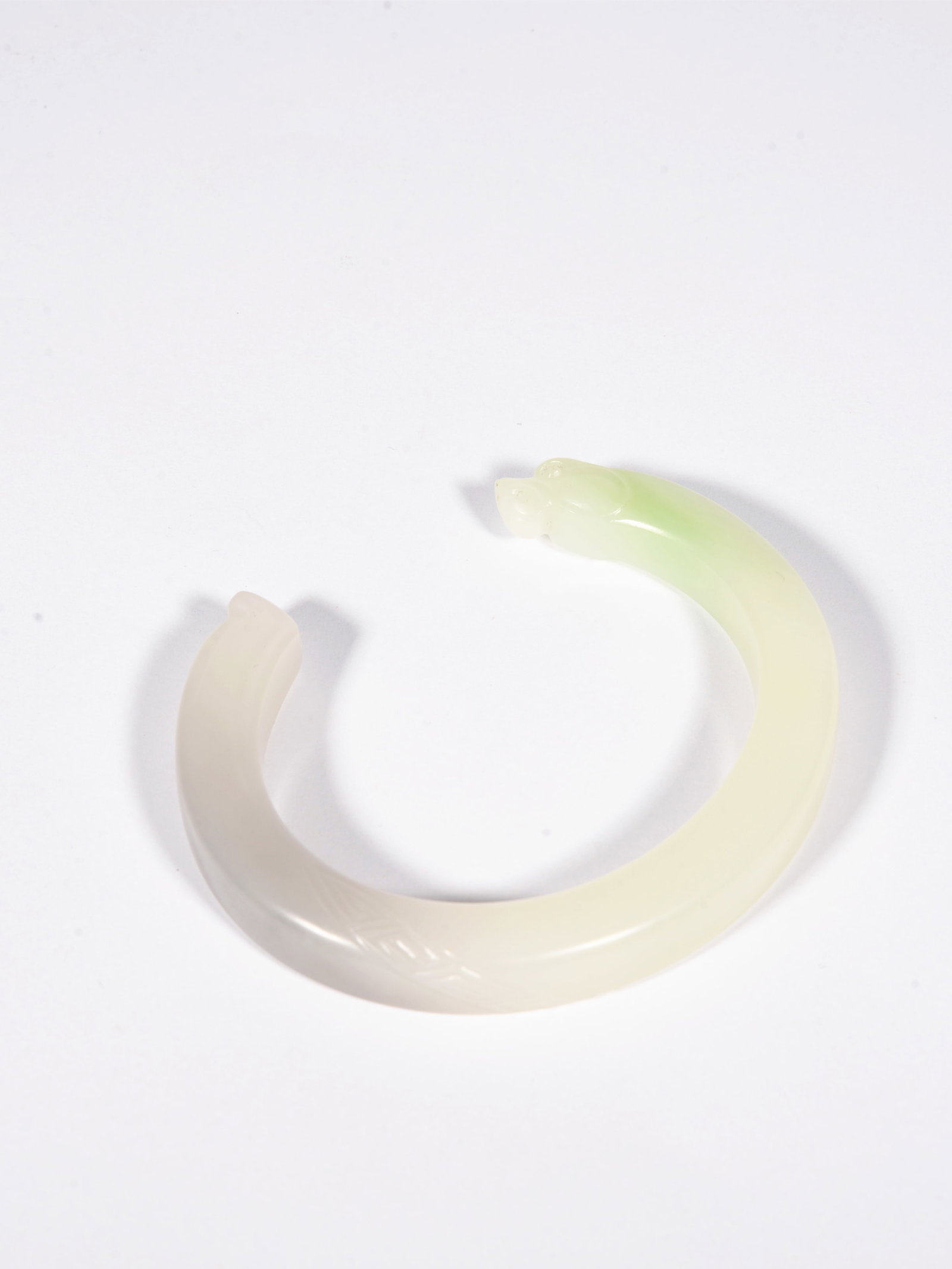 White Jade Dragon Carved Bangle - 4
