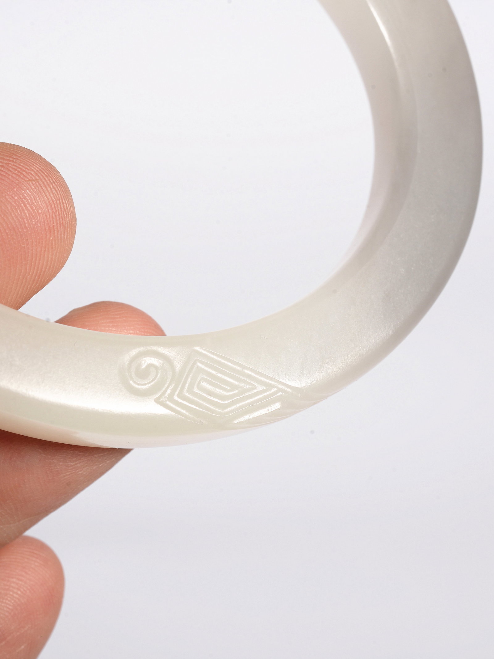 White Jade Dragon Carved Bangle - 5