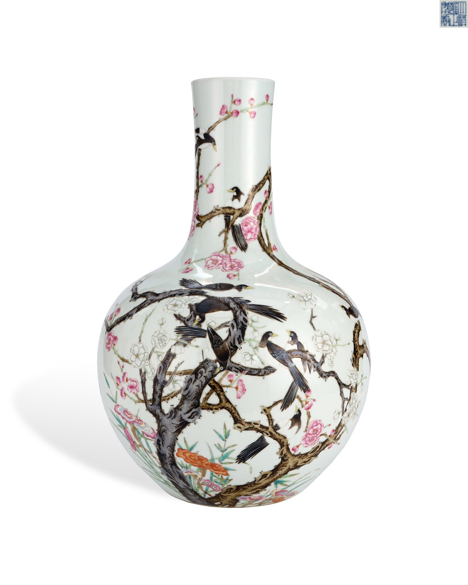 A QING DYNASTY YONGZHENG PASTEL VASE WITH THE PATTERN OF "HAPPINESS ON THE BROW": L:29cm H:44.3cm