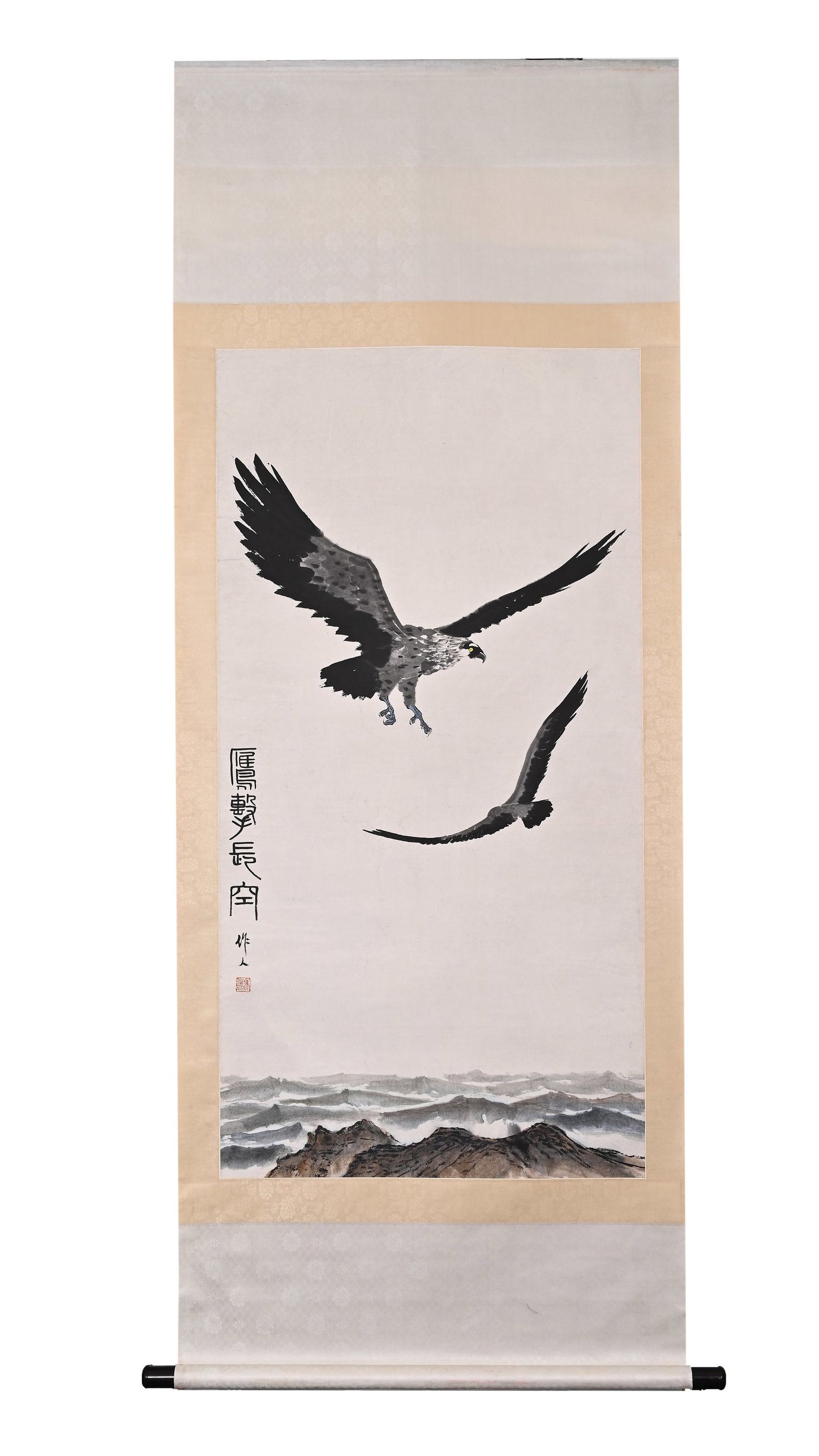 WU ZUOREN (1908-1997) LANDSCAPE EAGLE VERTICAL SCROLL - 2
