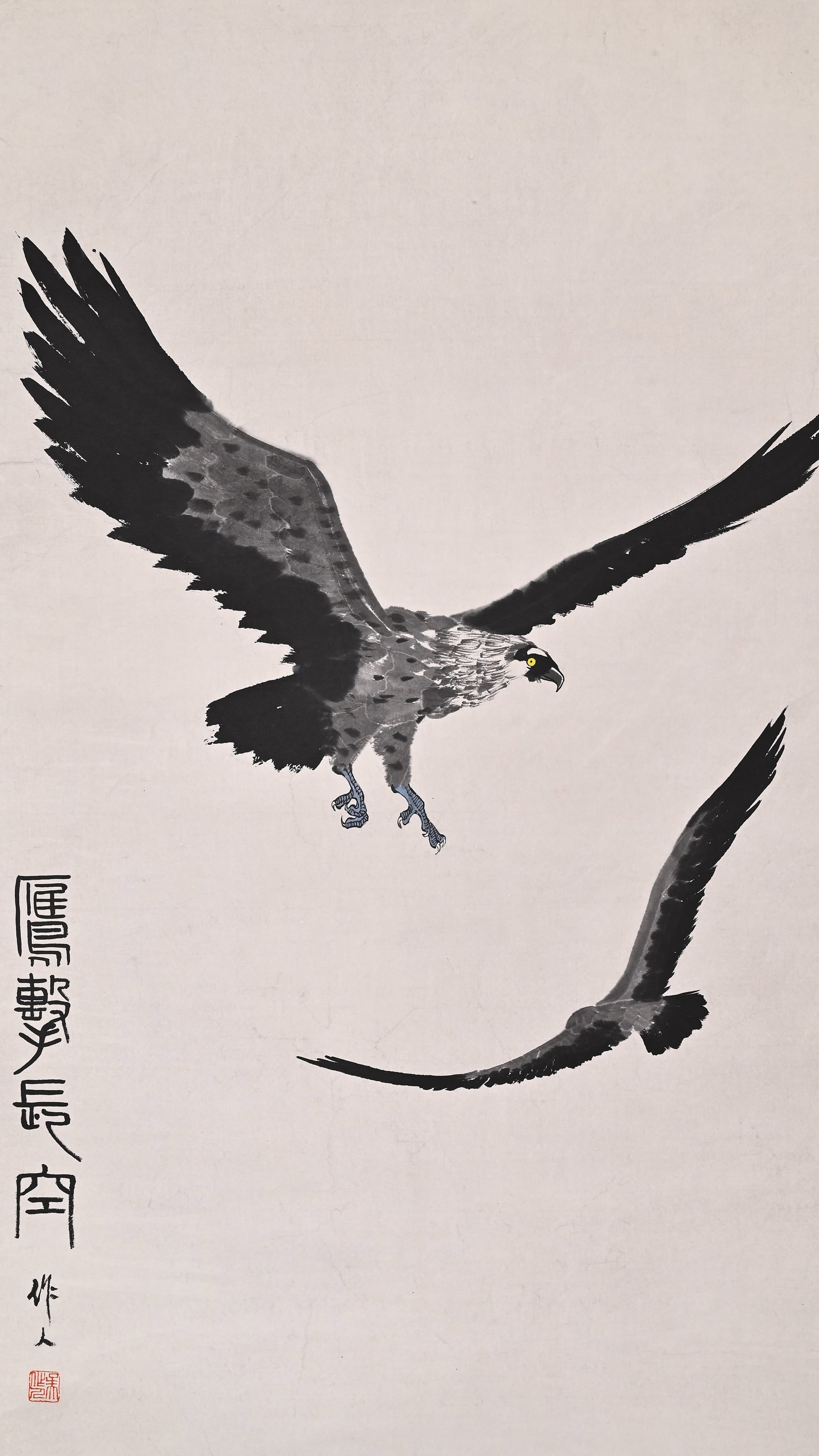 WU ZUOREN (1908-1997) LANDSCAPE EAGLE VERTICAL SCROLL - 3