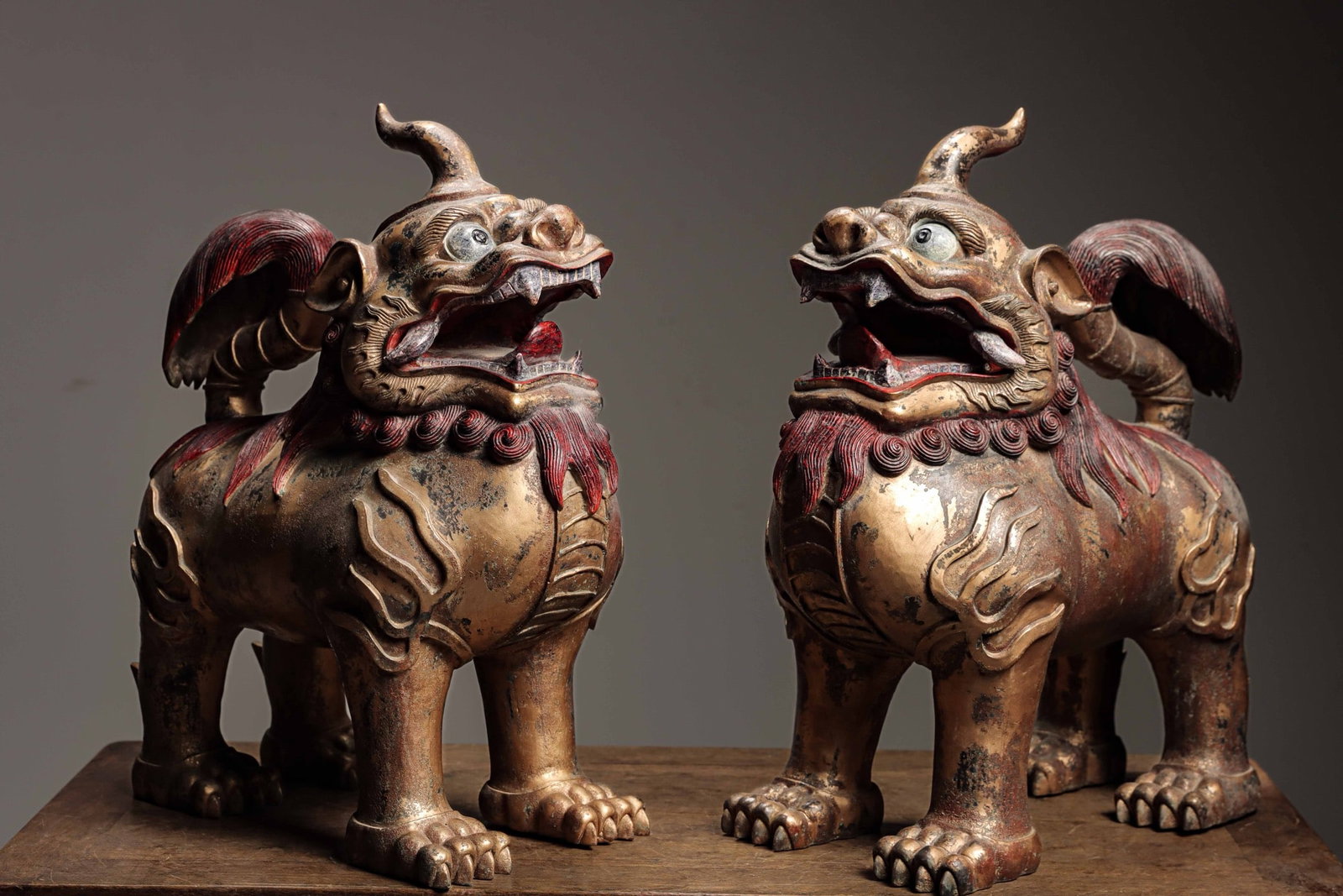 GILDED BRONZE PAINTED AUSPICIOUS BEAST OF THE QING DYNASTY (1 of 10)