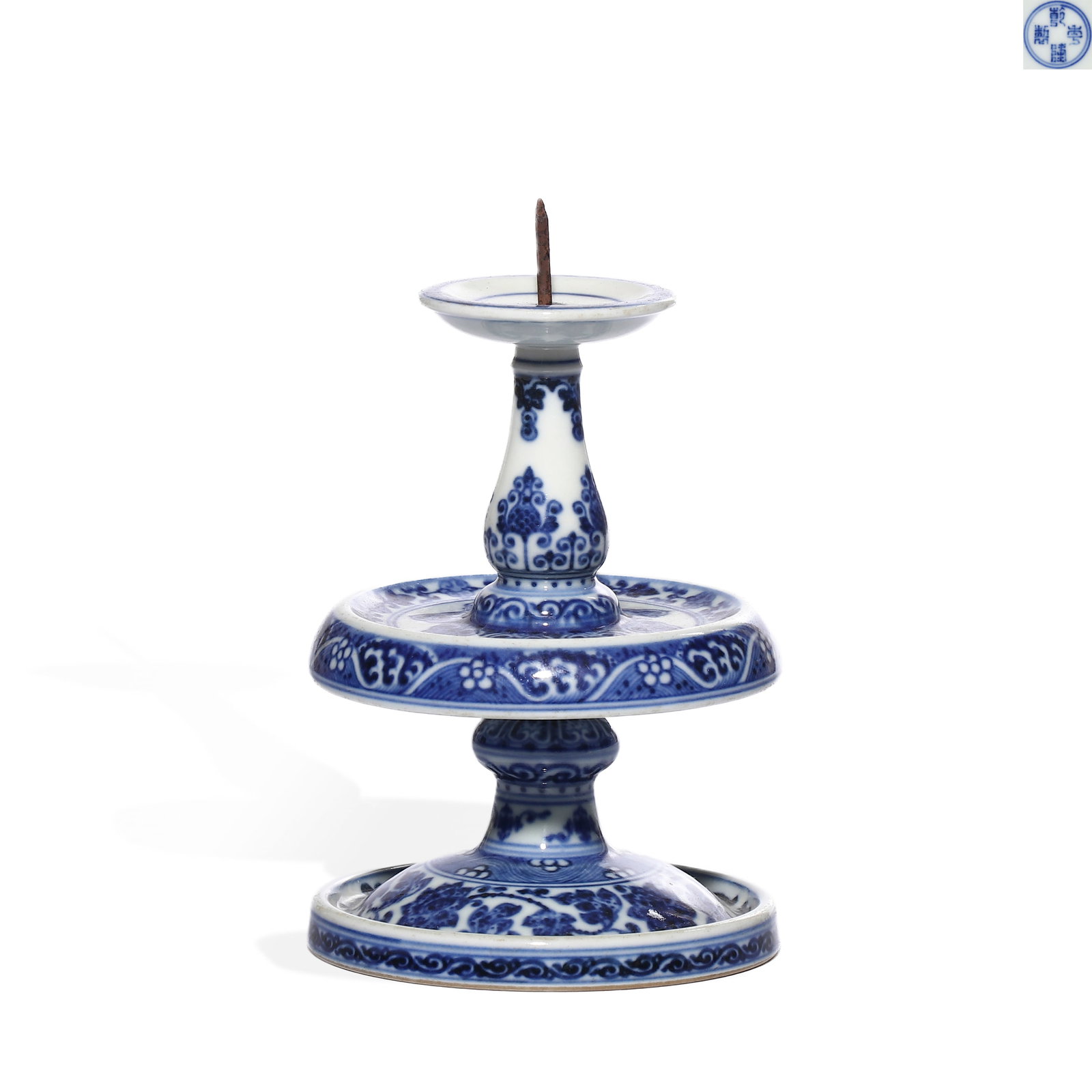 QING DYNASTY QIANLONG BLUE AND WHITE CANDLESTICK WITH ENTWINED LOTUS PATTERNS (1 of 5)